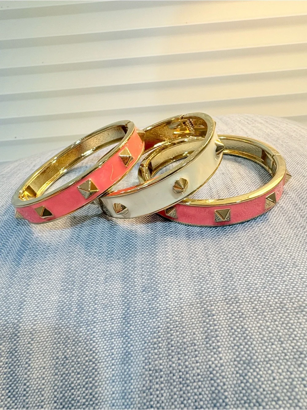 1 Studded Enamel Hinge Bangle Bracelet - Picture 7 of 9